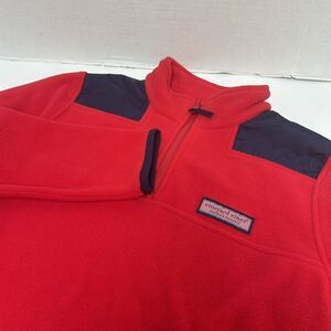 Vineyard Vines Boys Red & Blue 1/4 Zip Fleece Jacket Logo Size‎ Large (16)
